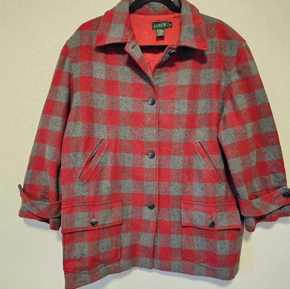 J. Crew Vintage Red and Gray Plaid Wool Blend Coat Women's Size Medium *Smell - Picture 8 of 8